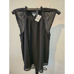 J.Crew NWT Women's Black Textured Sheer Cap Sleeve Blouse, Size S
